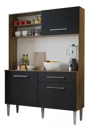 Mercado Libre Mueble De Cocina Compacto 120cm Life Madesa Marron/Negro oferta