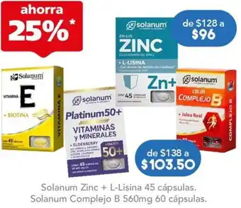 Farmacia San Pablo Solanum Zinc + L-Lisina 45 cápsulas. oferta