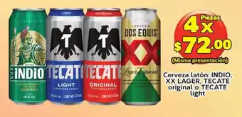 Super Aki Cerveza latón INDIO, XX LAGER, TECATE original o TECATE light x 4 oferta