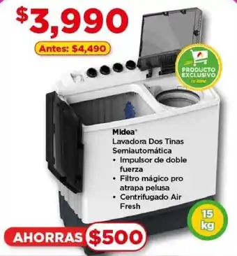 Bodega Aurrerá Midea Lavadora Dos Tinas Semiautomática 15 kg oferta