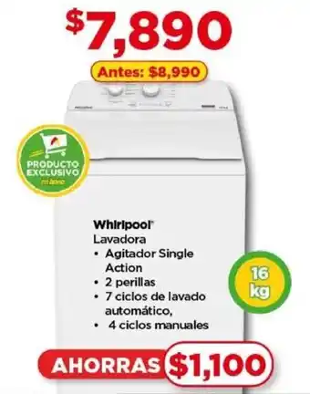 Bodega Aurrerá Whirlpool Lavadora 16kg oferta