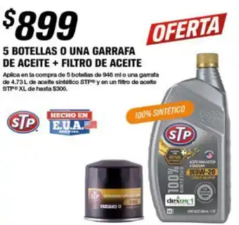 AutoZone 5 BOTELLAS O UNA GARRAFA DE ACEITE + FILTRO DE ACEITE oferta