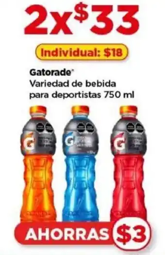 Bodega Aurrerá Gatorade Variedad de bebida para deportistas 2x750ml oferta