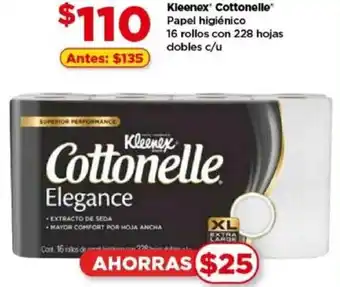 Bodega Aurrerá Kleenex Cottonelle Papel higiénico 16 rollos con 228 hojas dobles oferta