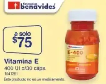 Farmacias Benavides Vitamina E 400 UI c/30 cáps. oferta