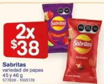 Farmacias Benavides Sabritas variedad de papas 45 y 46 g x 2 oferta