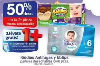 Farmacias Benavides Kiddies Antifugas y bbtips pañales desechables c/40 pzas. oferta