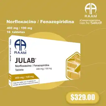 Farmacias Similares JULAB Norfloxacino / Fenazopiridina 400 mg / 100 mg 16 tabletas oferta