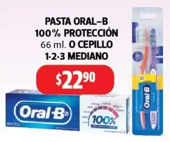 Farmacias Guadalajara PASTA ORAL-B 100% PROTECCIÓN 66 ml. O CEPILLO 1-2-3 MEDIANO oferta