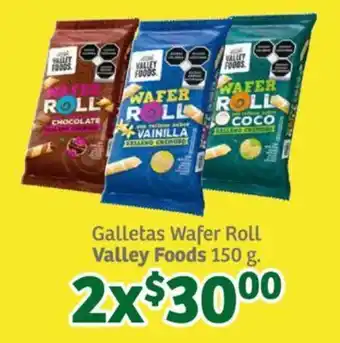 Soriana Súper Galletas Wafer Roll Valley Foods 150 g. x 2 oferta