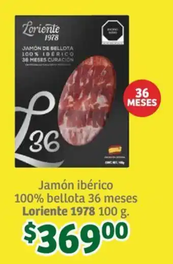 Soriana Súper Jamón ibérico 100% bellota 36 meses Loriente 1978 100 g. oferta