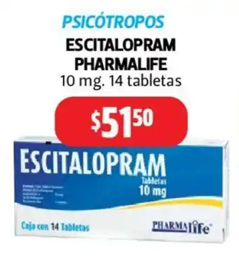 Farmacias Guadalajara ESCITALOPRAM PHARMALIFE 10 mg. 14 tabletas oferta