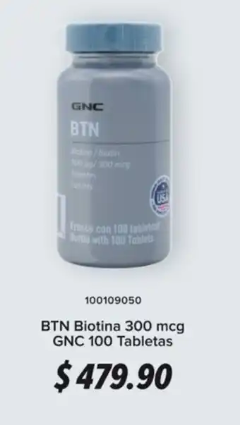 BTN Biotina 300 mcg GNC 100 Tabletas