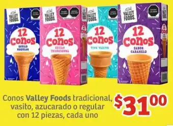 Conos Valley Foods tradicional, vasito, azucarado o regular con 12 piezas
