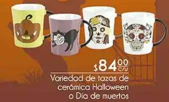 Variedad de tazas de cerámica halloween o dia de muertos