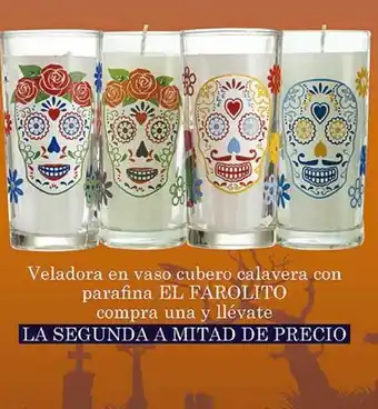 Veladora en vaso cubero calavera con parafina el farolito