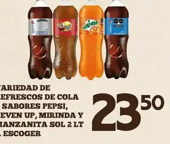 Alsuper Refrescos pepsi, evenup, mirinda y manzanita sol 2 litros oferta