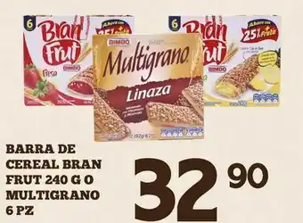 Alsuper Barra de cereal bran frut o multigrano 6 pz oferta