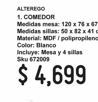 Sodimac Homecenter Comedor blanco madera con 4 sillas blanco oferta