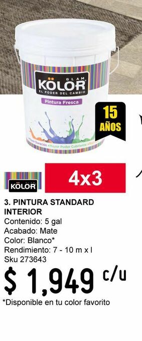Sodimac Homecenter Pintura standard interior mate blanco 5 gl oferta