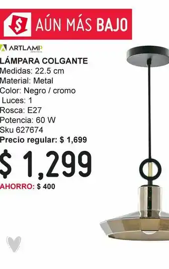 Sodimac Homecenter Lámpara colgante acabado negro cromo oferta