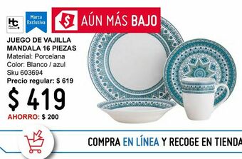 Sodimac Homecenter Juego de vajilla 16 piezas mandala azul oferta