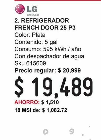 Sodimac Homecenter Refrigerador lg french door 25 pies silver lm65bgsk oferta