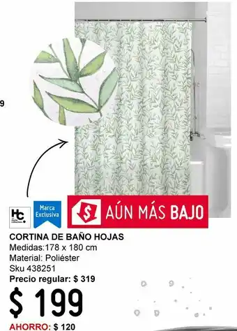 Sodimac Homecenter Cortina de baño hojas 178x180cm oferta