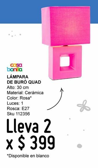 Sodimac Homecenter Lámpara buró quad rosa e27 infantil cerámica 30cm oferta