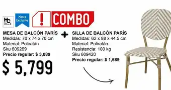 Sodimac Homecenter Combo mesa de balcón parís + sille de balcón parís oferta