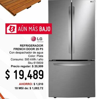 Sodimac Homecenter Refrigerador lg french door 25 pies silver lm65bgsk oferta