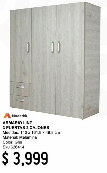Sodimac Homecenter Armario linz 3 puertas 2 cajónes cenizo oferta