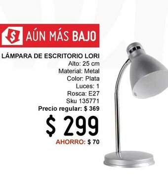 Sodimac Homecenter Lámpara escritorio 40w lori plata e27 metal 25cm oferta