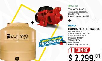 Tinaco 1100 tricapa con accesorios eureka