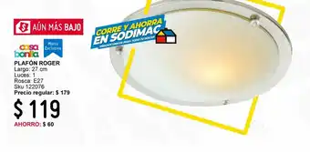 Sodimac Homecenter Plafon 60w roger plata 1luz e27 vidrio 27cm oferta