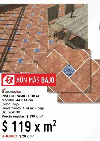 Sodimac Homecenter Piso cerámico tikal 44x44 cm oferta