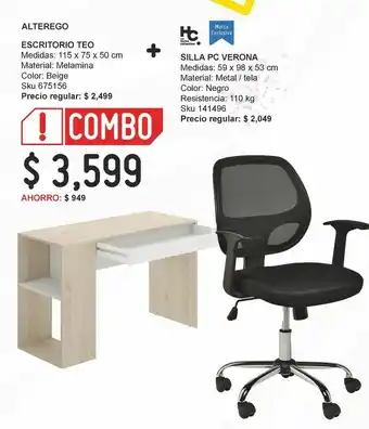 Sodimac Homecenter Escritorio 1 cajón teo rob + silla pc verona negra oferta
