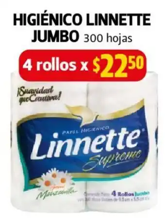 Farmacias Guadalajara HIGIÉNICO LINNETTE JUMBO 300 hojas 4 rollos oferta