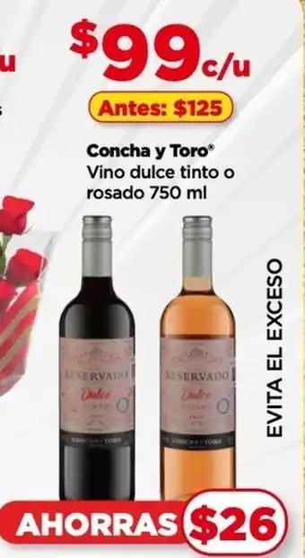 Bodega Aurrerá Concha y Toro Vino dulce tinto o rosado 750ml oferta