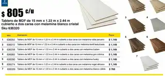 Tablero de mdf de 15mm x 1.22 mts x 2.44 mts cubierto a dos caras con melamina blanco cristal