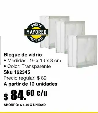 Black and Decker Bloque vidrio transparente 19 cm x 19 cm x 8 cm oferta