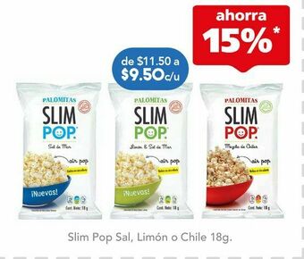Slim pop palomitas limon y sal c/18gr