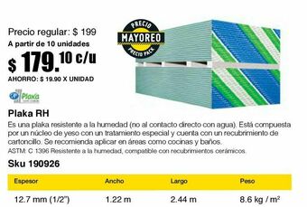 Panel de yeso rh 1/2m