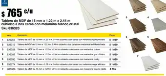 Fester Tablero de mdf de 15mm x 1.22 mts x 2.44 mts cubierto a dos caras con melamina blanco cristal oferta
