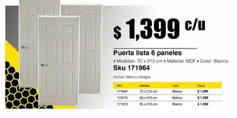 Puerta 6 pnl lista 70 x 213 cm