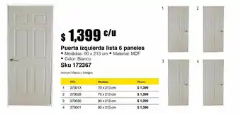 Puerta 6 pnl lista 90 x 213 cm
