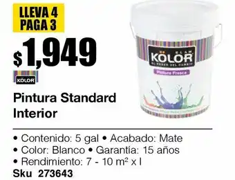 Pintura standard interior mate blanco 5 gl