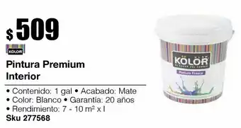 Pintura premium interior mate blanco 1 gl