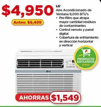 LG Aire Acondicionado de Ventana 8,000 BTU's