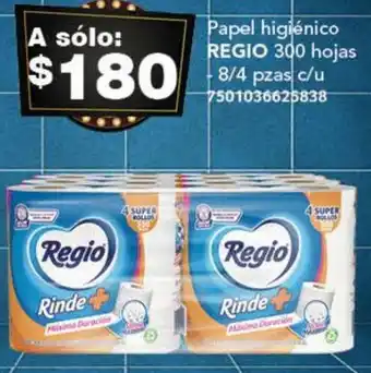 Papel higiénico REGIO 300 hojas 8/4 pzas